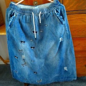 Embroidered women's denim jean skirt
